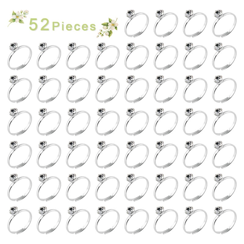 Naler 52 Packs Silver Bridal Shower Ring- Sliver Diamond Engagement Rings for Wedding Table Decorations, Party Favors, Arts & Crafts - Image 3